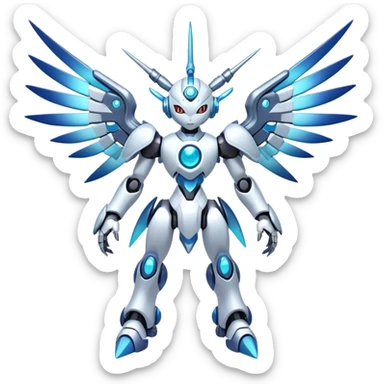 Shiny CuteFuturistic Mechanical Glossy Celestial Godly Divine Metal-Cyborg-Fakemon-Pokemon-Digimon-Spectrobes-fusion, full body sticker