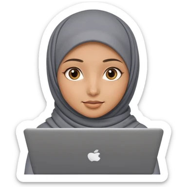 A girl wearing a gray hijab and with hazel eyes is carrying a laptop, not a laptop, just a regular laptop. Not mat bock  sticker