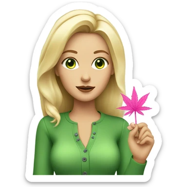 Pretty Blonde woman with green eyes holding a pink weed pen  sticker