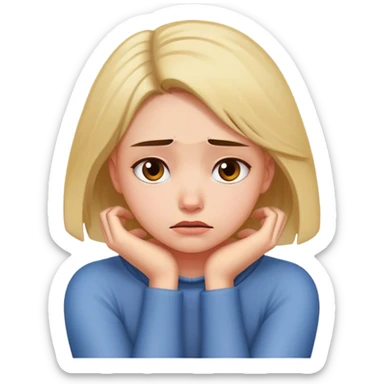 girl with her arms around her own neck upset
 sticker