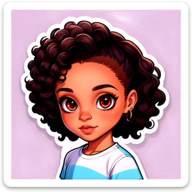 brown lightskin girl with brown eyes, black curly hair in a middle part with a nose ring on the right and wearing a white tibe top sticker