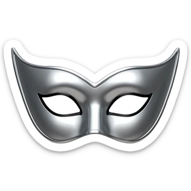 A sleek masquerade mask emoji made of polished silver chrome, smooth sensual curves, reflective metallic surface, mysterious sexy luxury vibe, minimal iOS emoji style, centered, clean white background sticker