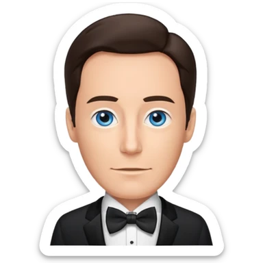 Andy Williams with blue eyes, black suit with bow tie sticker