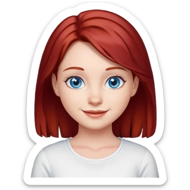 generate a young girl with dark red hair in a white top. she is supposed to have blue eyes  sticker