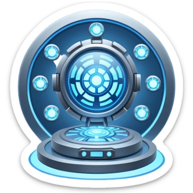 🛠️🔵 Imagine a futuristic lab powered by an arc reactor, glowing with blue light, filled with holographic screens and creative energy. sticker