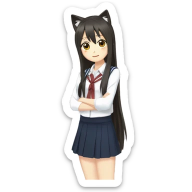 Azusa Nakano from k-on,  wear school uniform, and long straight hair, with cat ear sticker