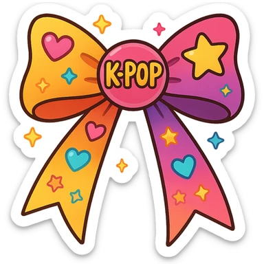 kpop fan bow with hearts and stars, fun and colorful sticker