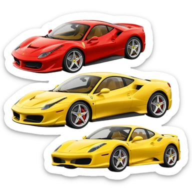 group of 4 sport cars, Ferrari brand, emoji style sticker