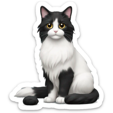 long haired cat black with white spot sticker