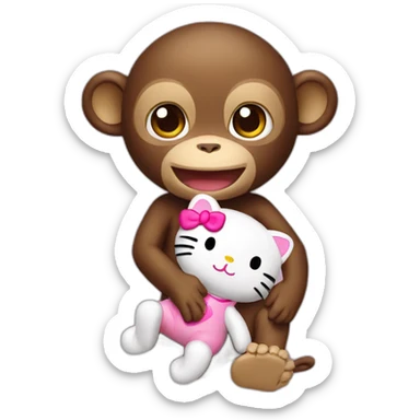 monkey with hello kitty doll sticker