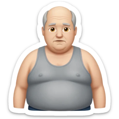 extremely obese middle aged white man in wifebeater with greasy hair and greasy appearance. His hair is balding and grey sticker