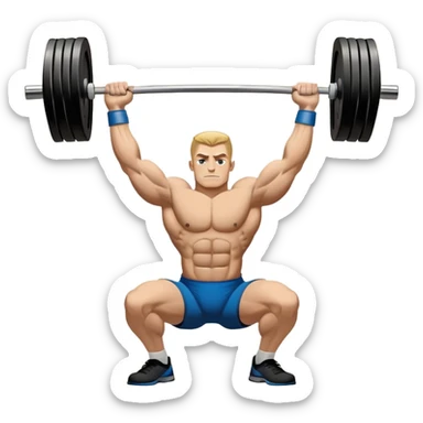 Powerlifting emblem featuring a stylized barbell with heavy weights on each side, flanked by muscular arms gripping the bar. The design is bold and dynamic, symbolizing strength and determination. The background is minimal, focusing on the emblem itself, with a sleek and professional look.  sticker