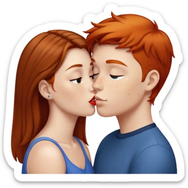 Girl with straight brown hair kissing ginger boy sticker