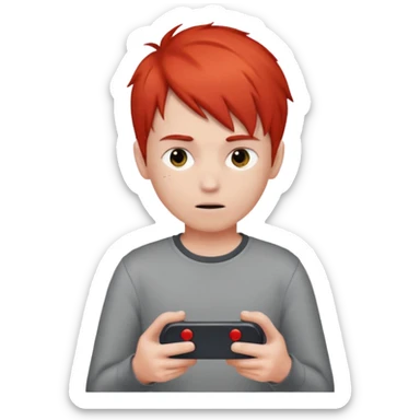 One boy with half gary and half red hair with no eyes playing a video game in mobile  sticker