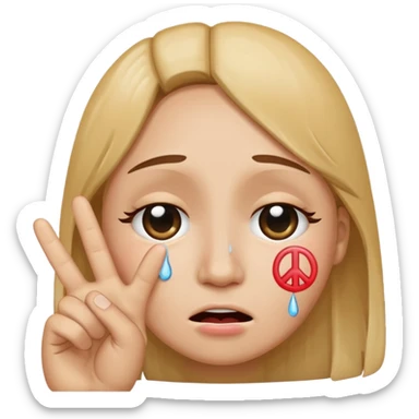 Crying face with a peace sign sticker