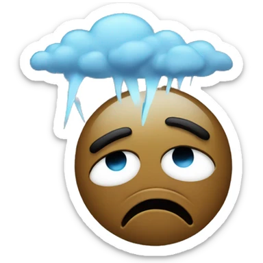sad crying emoji with thunderstorm behind sticker