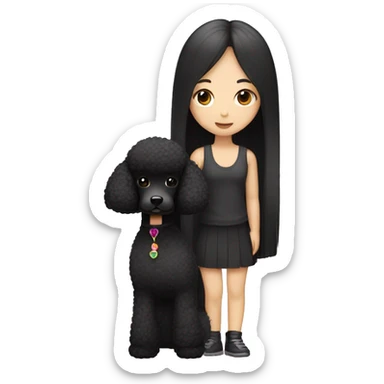 One Korean girl with black long straight hair with one black poodle sticker