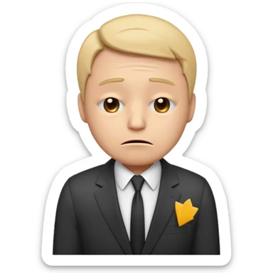  emoji character wearing a suit. face has a very sad crying, disappointed expression with drooping eyebrows and half-closed eyes. posture is dejected, with slumped shoulders just rejected from his interview to get a job, holding cv. dont relate to any gender sticker