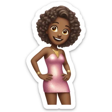 smiling girl in sparkly pink tight dress and gold heels  sticker