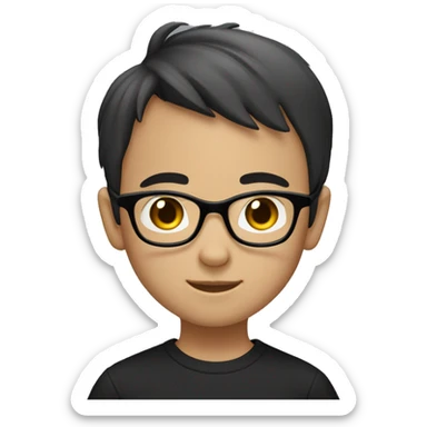 The young Chinese boy WITH black EYES smiled with short hair, black-rimmed glasses and a black T-shirt. sticker