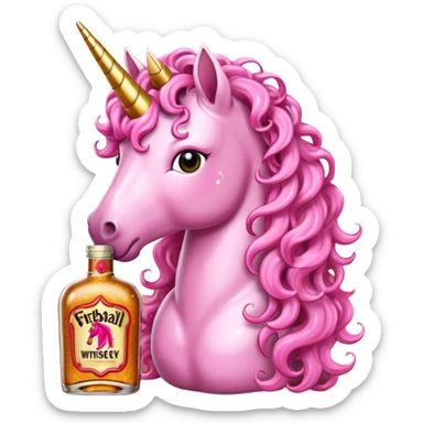 Pink Unicorn curly hair with bottle fireball whiskey  sticker