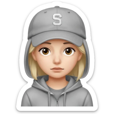 Female tech developer going back to work after christmas holidays, looking tired and wearing a hoodie and a baseballcap that says "S V T" sticker