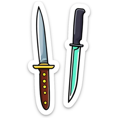 Roblox Murder Mystery logo with playful cartoon look, knife and question mark, sticker style sticker