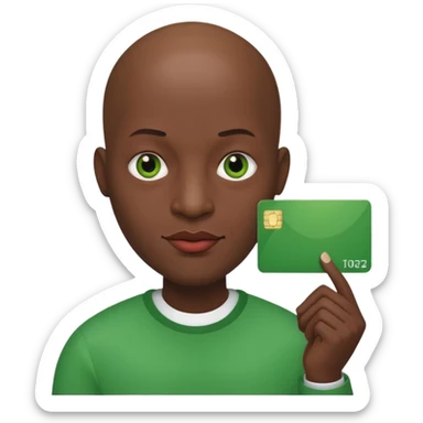 Bald man with huge lips holding a green card  sticker
