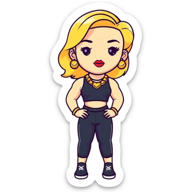 Full body white teenage girl with blonde hair, heavy makeup, big lips, crop top, gold jewelry and flashy choni style outfit sticker