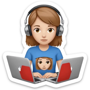 busy female with laptop and headphones do not disturb sticker