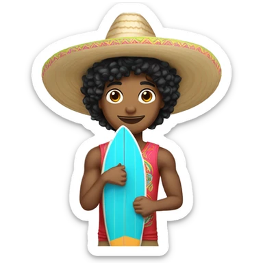 curly black hair light skin surfer wearing a sombrero  sticker