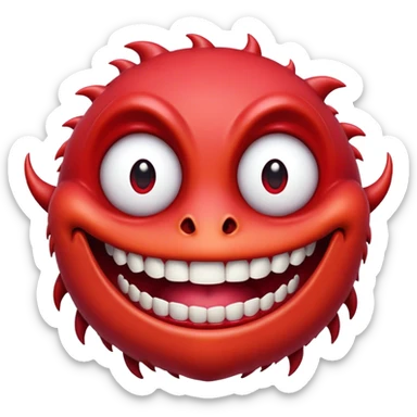 Creature comes out of the eye of a another creature who has red skin and a wide smile with long teeth sticker
