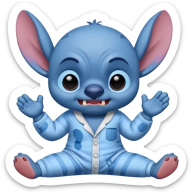 crie um memoji do personagem stitch onde ele esteja de pijama com carinha de sono assim como na imagem, porém sendo um memoji sticker