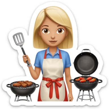 woman grilling bbq with grill andapron sticker