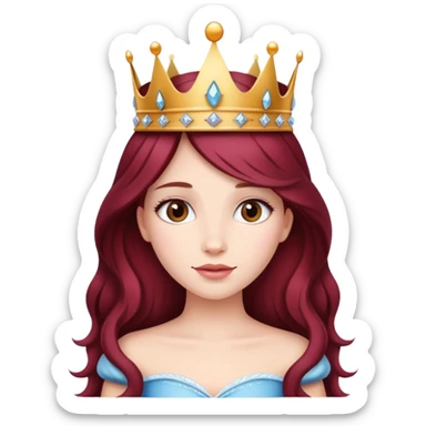 Beautiful long burgundy haired girl wearing a princess crown sticker