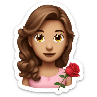 Brown haired girl with rose sticker