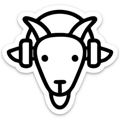 simple and modern grey goat with headphones, outlined icon style sticker