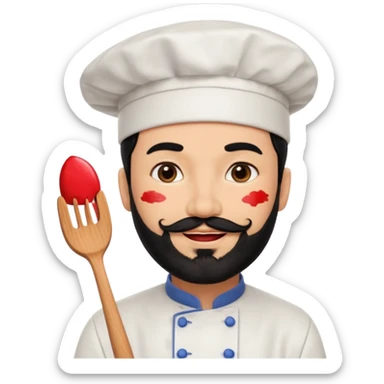 CHEF CON PELO NEGRO Y BARBA NEGRA, OJOS MARRON OSCURO. SONRIE Y TIENE MARCAS DE BESOS CON PINTALABIOS sticker