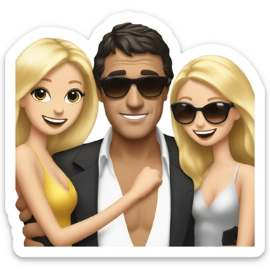 Tony Montana sunglasses happy with 2 beautiful blondes hugging him sticker