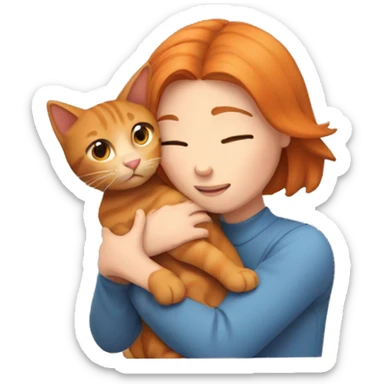girl with bob hair hugging ginger cat sticker