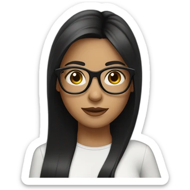 a girl with straight  middle black hair wear black glasses sticker