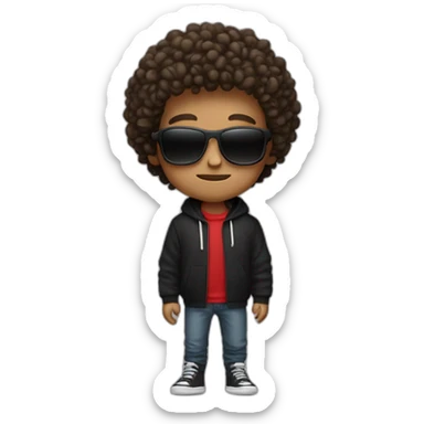 Square-jawed boy with curly hair and a degrade, wearing black sunglasses and a red hoodie. sticker