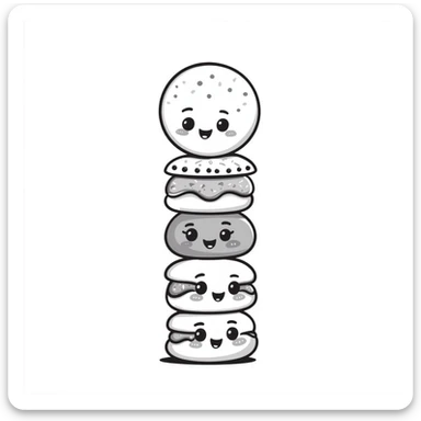 kawaii macarons with happy faces stacked in a tower sticker