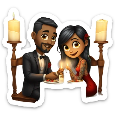romantic candle light dinner for beautiful tattooed couple sticker