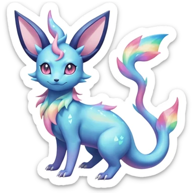 Rainbow crystalic Shiny pastel Nebulae Salandit-Glaceon-Sylveon-Espeon-Vaporeon-Noibat-Fakémon-hybrid-creature (full body)  sticker