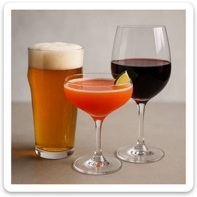 group of three glasses: beer, cocktail, and wine glass together sticker