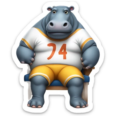 fat hippo as soccer player sit on chair sticker