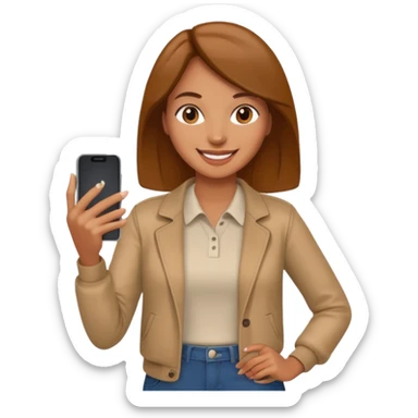 woman casual clothes holding a phone in one hand sticker