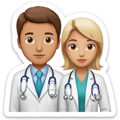 Female doctor and male doctor with medical symbols sticker