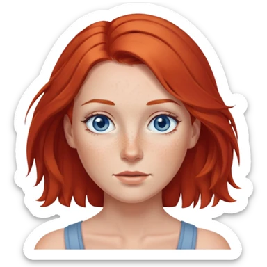 Woman with red shoulder-length hair, grey-blue eyes and freckles sticker